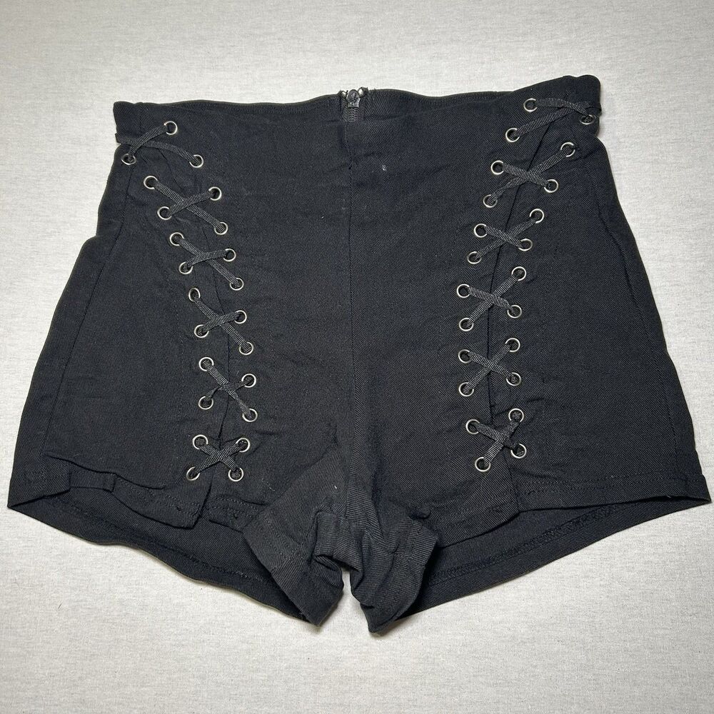 Spirit Halloween black lace-up high-waist shorts sz L, corset-style